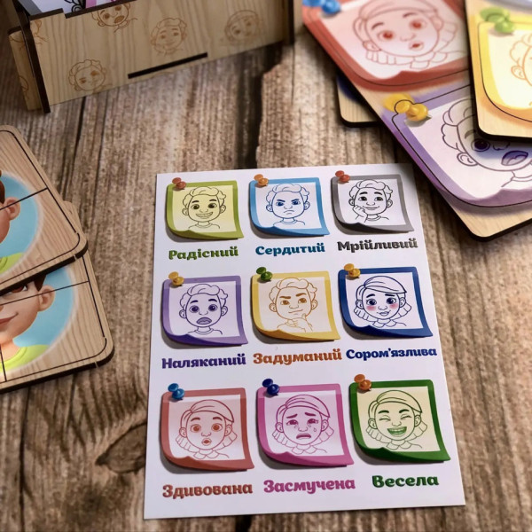 Дерев'яний пазл-сортер "Емоції" Ubumblebees (ПСФ101) PSF101, 36 деталей (PSF101)