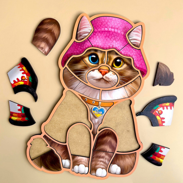 Дерев'яний контурний пазл "Український котик" Ubumblebees (ПСФ136) PSF136 контурний (PSF136)