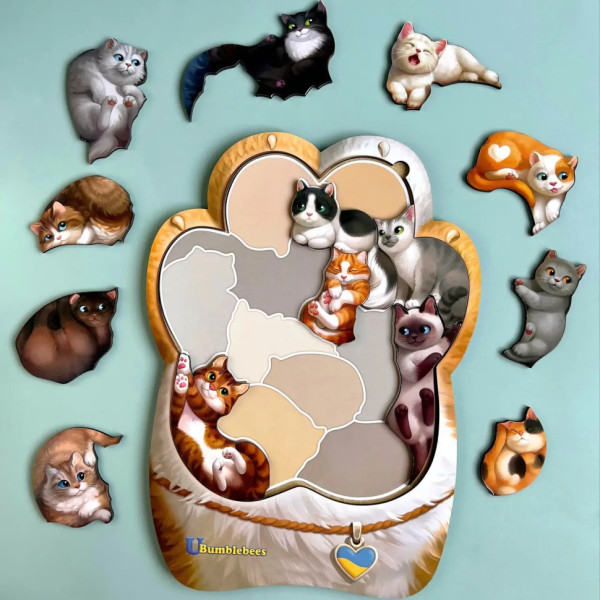 Дерев'яний пазл-вкладиш "Котики-муркотики" Ubumblebees (ПСФ133) PSF133      (PSF133)
