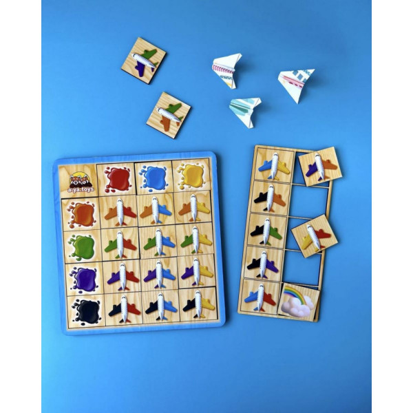 Дерев'яний пазл-сортер "Літаки" Ubumblebees (ПСФ105) PSF105 вивчення кольорів (PSF105)