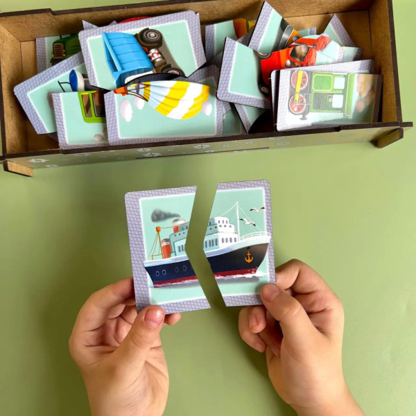 Настільна розвиваюча гра-пазл "Види транспорту" Ubumblebees (ПСФ073) PSF073, 12 картинок-половинок (PSF073)