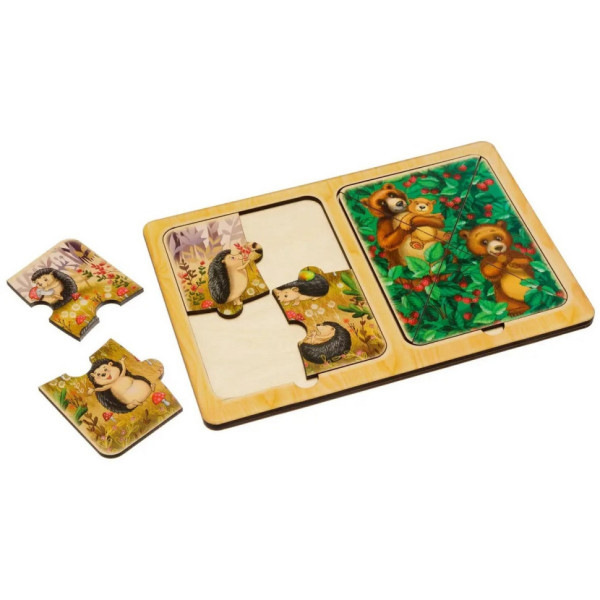 Дерев'яний пазл-вкладиш "Їжачки та ведмеді" Ubumblebees (ПСД186) PSD186 в рамці  (PSD186)