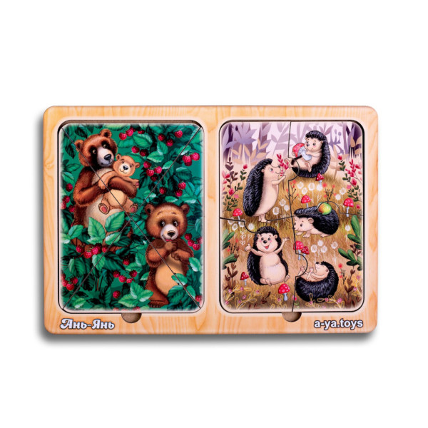 Дерев'яний пазл-вкладиш "Їжачки та ведмеді" Ubumblebees (ПСД186) PSD186 в рамці  (PSD186)