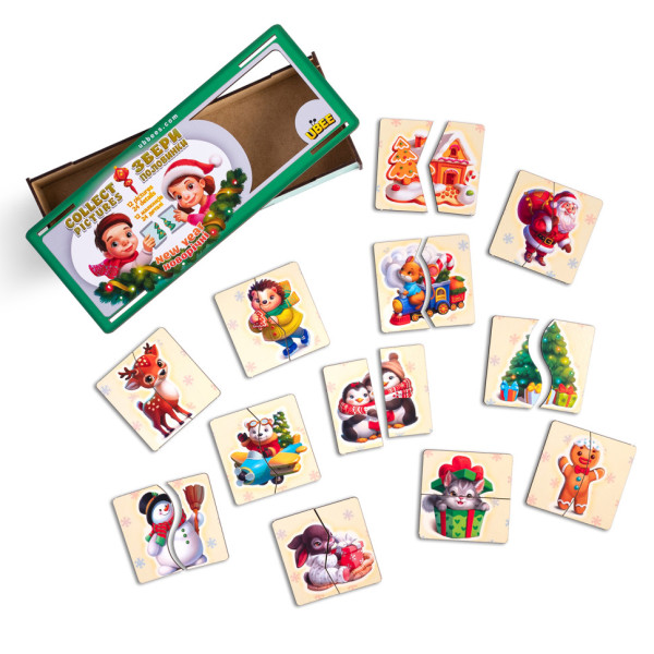 Настольная игра-пазлы "Новогодние половинки" (ПСД238) PSD238, 12 картинок(PSD238)