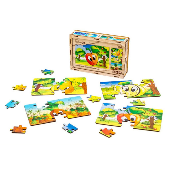 Дитячий дерев'яний пазл Фрукти 4 в 1 Puz-84681, 80 елементів (Puz-84681)