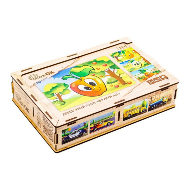 Дитячий дерев'яний пазл Фрукти 4 в 1 Puz-84681, 80 елементів (Puz-84681)