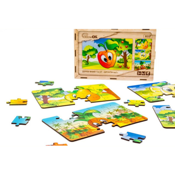 Дитячий дерев'яний пазл Фрукти 4 в 1 Puz-84681, 80 елементів (Puz-84681)