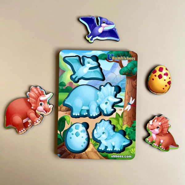 Дерев'яний пазл-вкладиш "Динозаври" Ubumblebees  (ПСФ124) PSF124 фон із підказкою (PSF124)