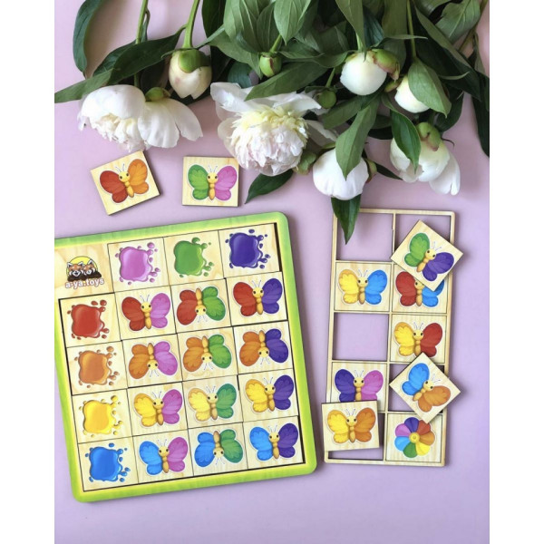 Дерев'яний пазл-сортер "Метелики" Ubumblebees (ПСФ106) PSF106 вивчення кольорів (PSF106)