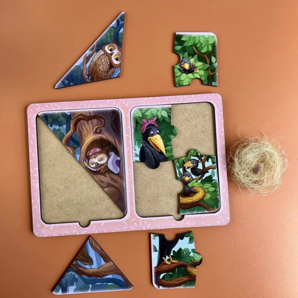 Дерев'яний пазл-вкладиш "Ворони та сови" Ubumblebees (ПСД187) PSD187 в рамці (PSD187)