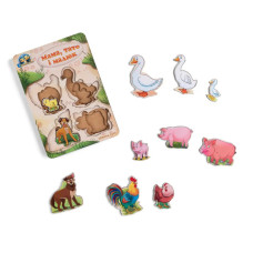 Дерев'яний пазл-вкладиш "Сім'я-свійські тварини-2" Ubumblebees (ПСФ003) PSF003 більше-менше (PSF003)