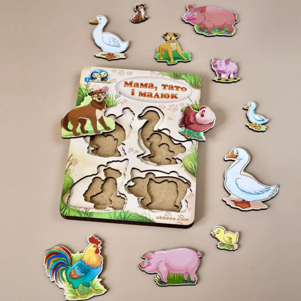 Дерев'яний пазл-вкладиш "Сім'я-свійські тварини-2" Ubumblebees (ПСФ003) PSF003 більше-менше (PSF003)