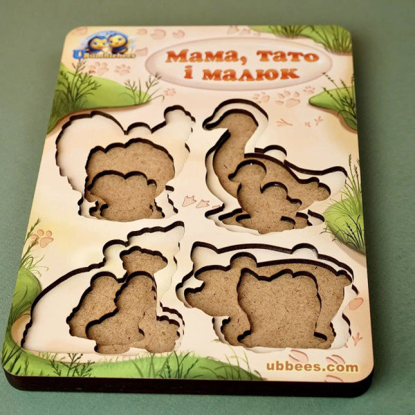 Дерев'яний пазл-вкладиш "Сім'я-свійські тварини-2" Ubumblebees (ПСФ003) PSF003 більше-менше (PSF003)