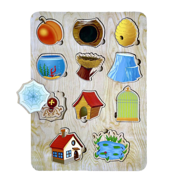 Дерев'яний пазл-вкладиш "Хто? Де живе?" Ubumblebees (ПСД059) PSD059 сортер (PSD059)