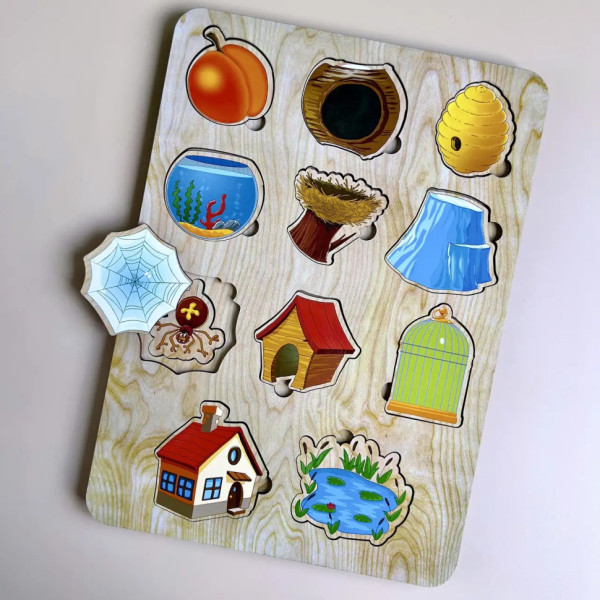 Дерев'яний пазл-вкладиш "Хто? Де живе?" Ubumblebees (ПСД059) PSD059 сортер (PSD059)