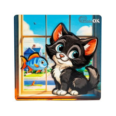 Деревянный пазл-вкладыш "Любознательный котик" Puz-88751 А6, 4 элемента (Puz-88751)