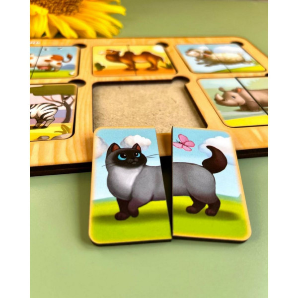 Дерев'яний пазл-сортер "Дивовижні звірятка" Ubumblebees (ПСФ090) PSF090, 6 картинок тварин (PSF090)