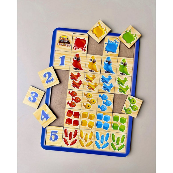 Дерев'яний пазл-сортер "Порівняй та підбери" Ubumblebees (ПСФ108) PSF108 колір та рахунок  (PSF108)