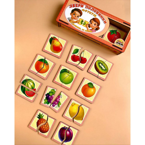 Настільна розвиваюча гра-пазл "Фрукти" Ubumblebees (ПСФ075) PSF075, 12 картинок-половинок (PSF075)