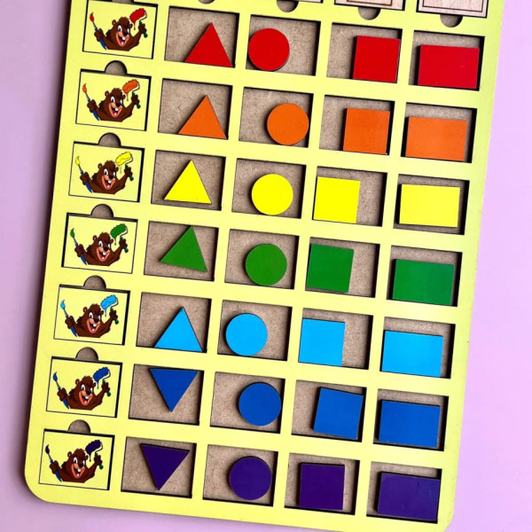 Дерев'яний пазл-вкладиш "Бобри-маляри – 2" Ubumblebees (ПСД104) PSD104 геометричні фігури (PSD104)