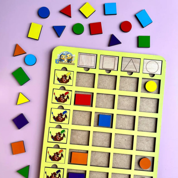 Дерев'яний пазл-вкладиш "Бобри-маляри – 2" Ubumblebees (ПСД104) PSD104 геометричні фігури (PSD104)