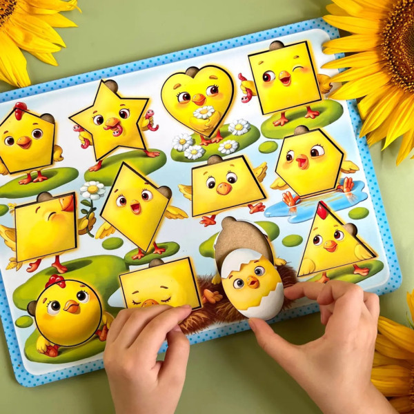 Дерев'яний пазл-вкладиш "Курчата" Ubumblebees (ПСД163) PSD163 геометричні фігури (PSD163)