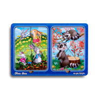 Дерев'яний пазл-вкладиш "Зайчики та єнотики" Ubumblebees (ПСД182) PSD182 в рамці (PSD182)