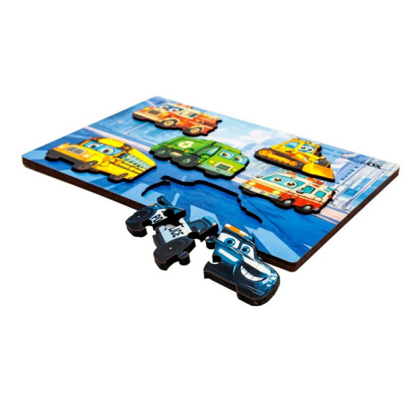 Деревянный пазл-вкладыш "Умный мир: Городской транспорт" Puz-88747 А5, 18 элементов (Puz-88747)