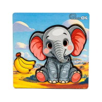 Деревянный пазл-вкладыш "Веселый слоненок" Puz-88752 А6, 4 элемента(Puz-88752)