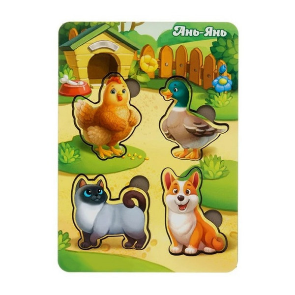 Дерев'яний пазл-вкладиш "Домашні тварини-2" Ubumblebees (ПСФ054) PSF054 фон із підказкою (PSF054)