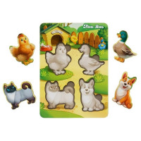 Дерев'яний пазл-вкладиш "Домашні тварини-2" Ubumblebees (ПСФ054) PSF054 фон із підказкою (PSF054)