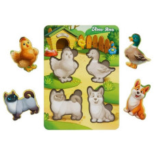 Дерев'яний пазл-вкладиш "Домашні тварини-2" Ubumblebees (ПСФ054) PSF054 фон із підказкою (PSF054)