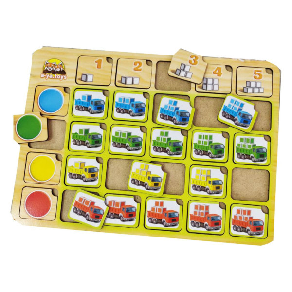 Дерев'яний пазл-сортер "Вантажівки" Ubumblebees (ПСФ102) PSF102 колір та рахунок (PSF102)