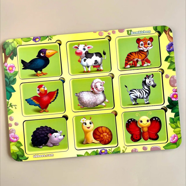 Дерев'яний пазл-вкладиш "Де чий візерунок?" Ubumblebees (ПСФ052) PSF052 сортер-трафарет (PSF052)