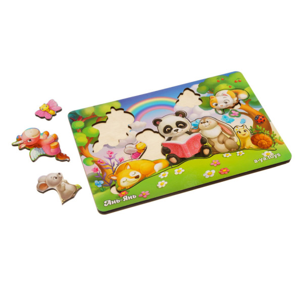 Дерев'яний пазл-вкладиш "Звірі на лісовій галявині" Ubumblebees (ПСД177) PSD177, 9 деталей (PSD177)