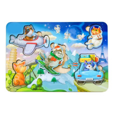 Дерев'яний пазл-вкладиш "Котики - 2" Ubumblebees (ПСД143) PSD143 з космонавтом (PSD143)