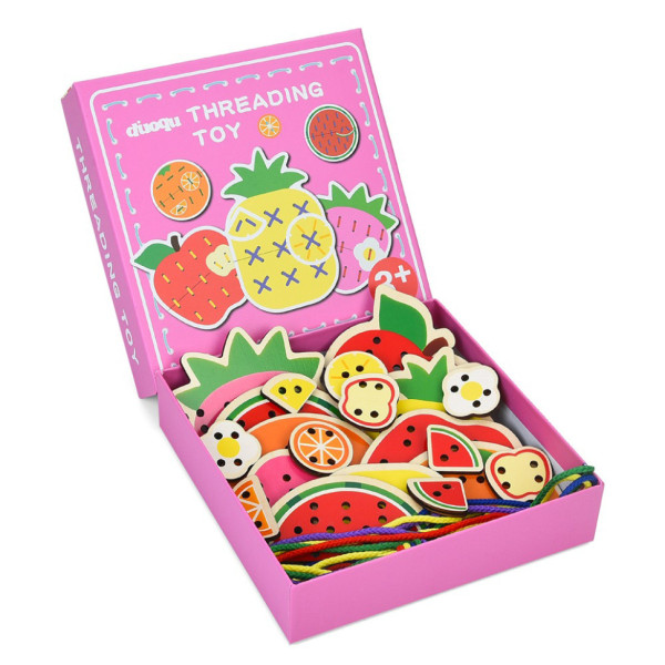 Дитяча дерев'яна іграшка-шнурівка "Фрукти" MD 1985 (Pink)  (MD 1985(Pink))