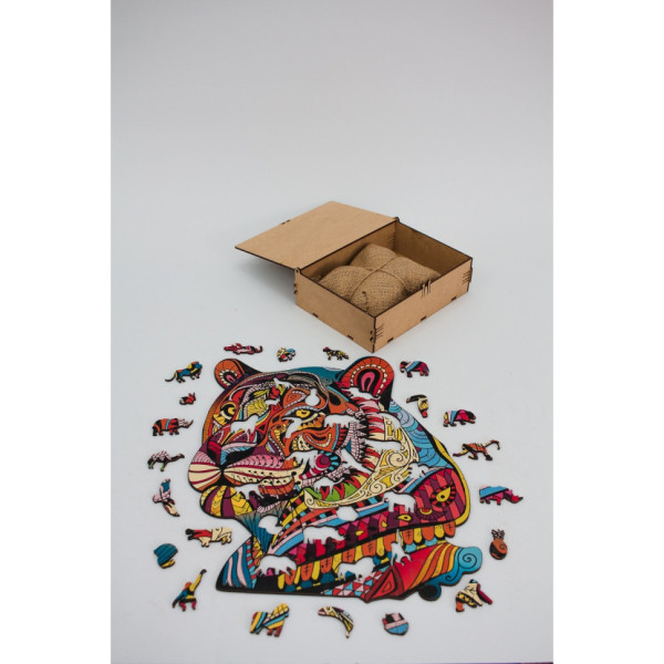 Фігурний дерев'яний пазл A3 "Загадковий тигр" PuzA3-03110, 129 деталей (PuzA3-03110)