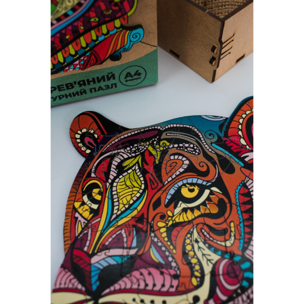 Фігурний дерев'яний пазл A3 "Загадковий тигр" PuzA3-03110, 129 деталей (PuzA3-03110)