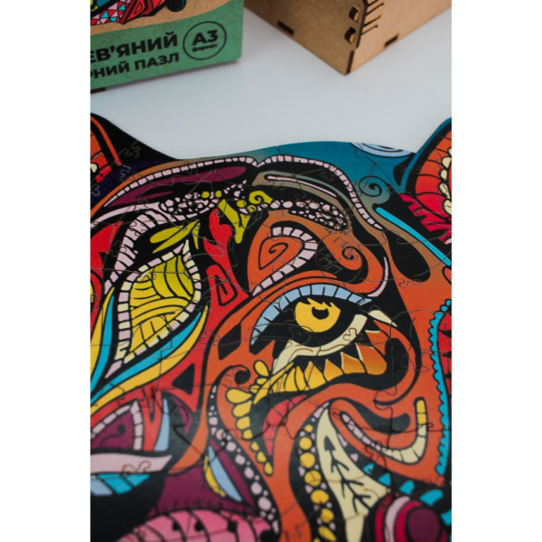 Фігурний дерев'яний пазл A3 "Загадковий тигр" PuzA3-03110, 129 деталей (PuzA3-03110)