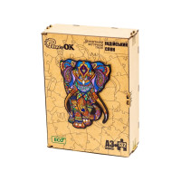 Фігурний дерев'яний пазл A3 "Індійський слон" PuzA3-03121, 132 деталі (PuzA3-03121)