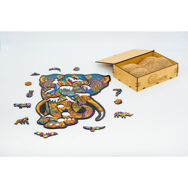 Фігурний дерев'яний пазл A3 "Індійський слон" PuzA3-03121, 132 деталі (PuzA3-03121)