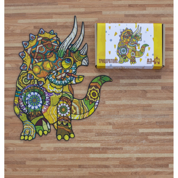 Фігурний дерев'яний пазл A3 "Трицератопс" PuzA3-00903, 130 елементів (PuzA3-00903)