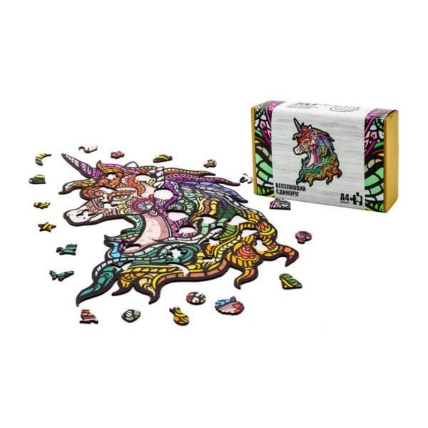 Фігурний деревяний пазл A4 Веселковий Єдиноріг PuzA4-00701, 76 деталей (PuzA4-00701)