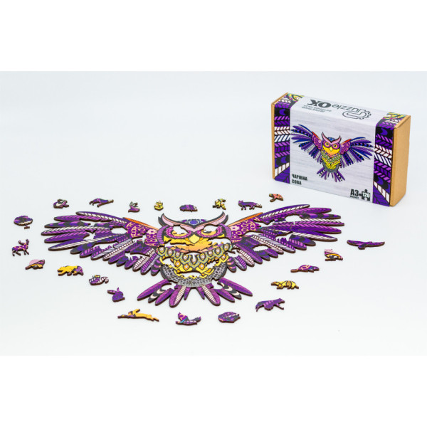Фігурний дерев'яний пазл A3 "Чарівна сова" PuzA3-00723, 120 елементів (PuzA3-00723)