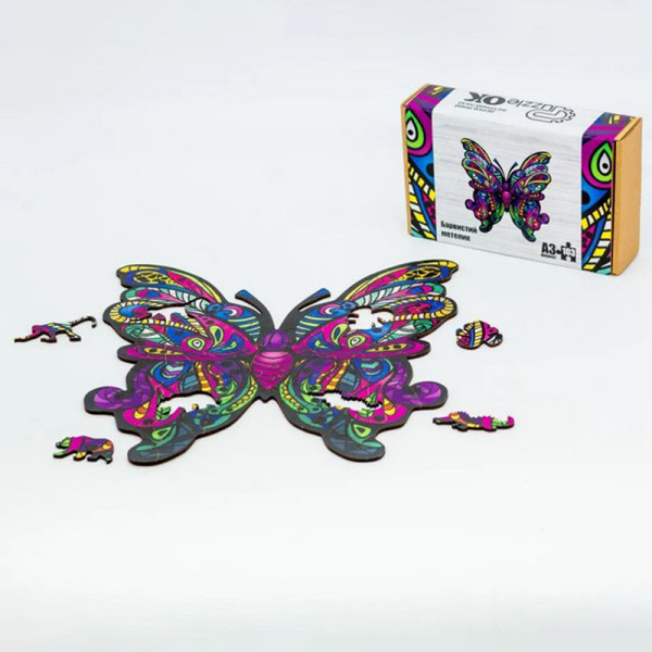 Фигурный деревянный пазл "Красочная бабочка" PuzA3-01235, 103 детали (PuzA3-01235)