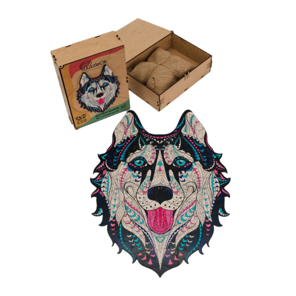 Фігурний дерев'яний пазл A3 "Сніжний хаскі" PuzA3-03112, 123 деталі (PuzA3-03112)