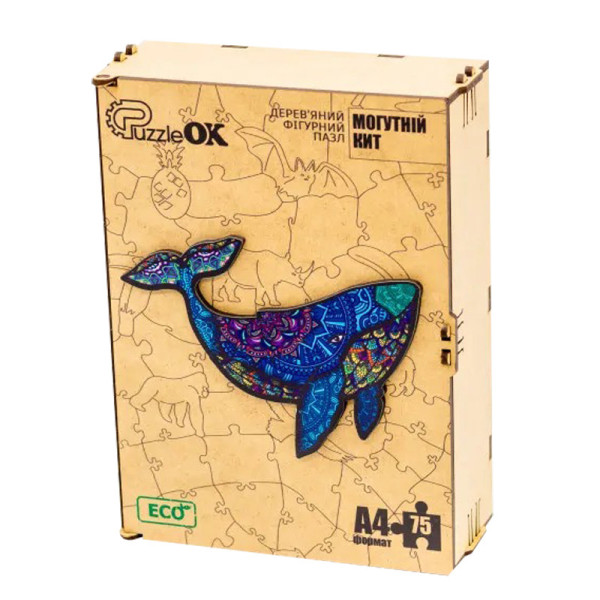 Фігурний дерев'яний пазл A4 "Могутній Кит" PuzA4-04126, 75 деталей (PuzA4-04126)