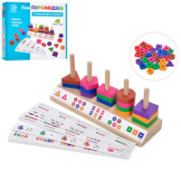 Дерев'яна іграшка Пірамідка MD 1584 геометричні фігури, картки (MD 1584)