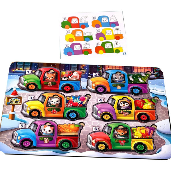 Дерев'яна гра з картками "Тварини на машинках" Ubumblebees (ПСФ132) PSF132, 42 деталі і 12 карток  (PSF132)